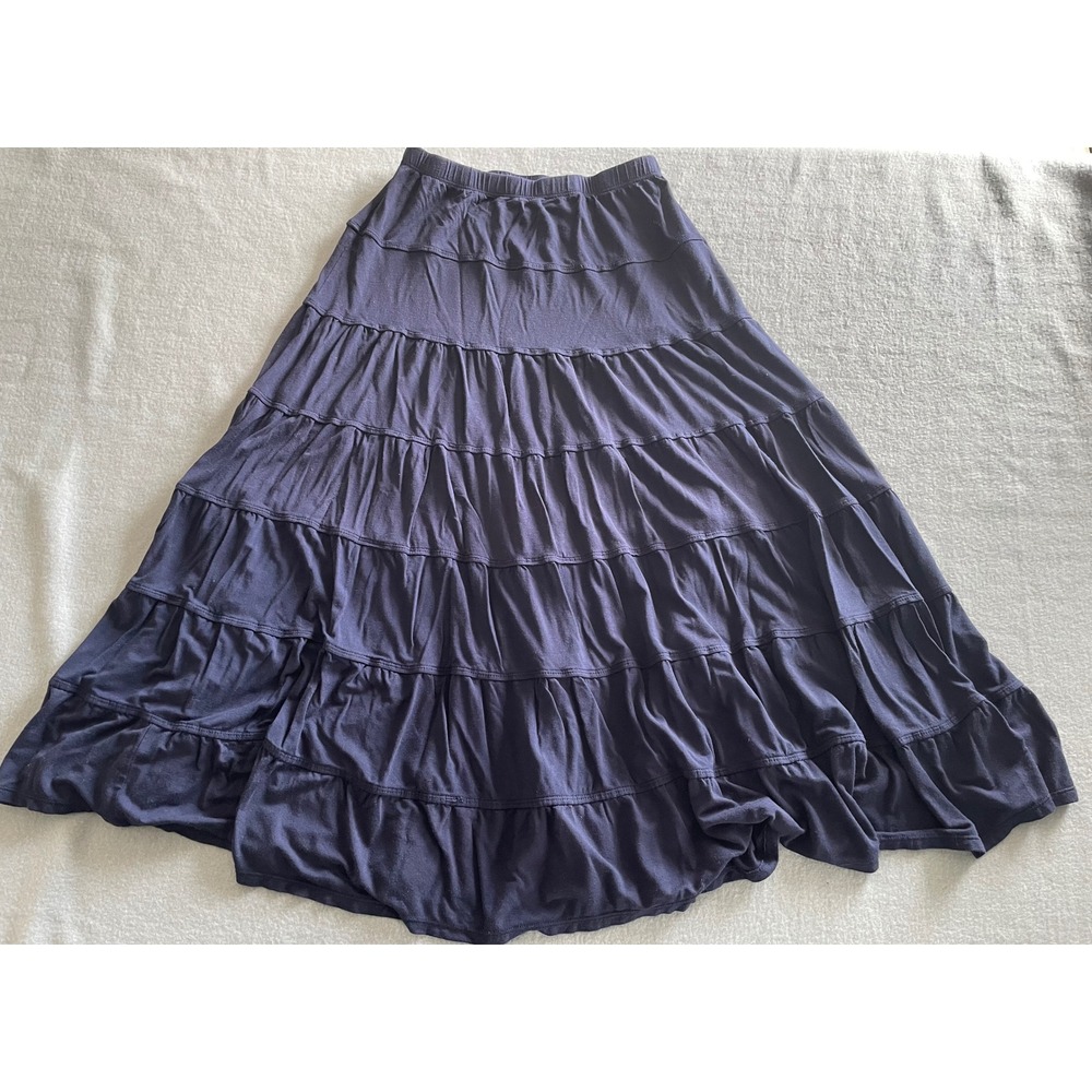 Max Studio London Navy Blue Tiered Maxi Skirt Boho Jersey Knit Small 5701T11